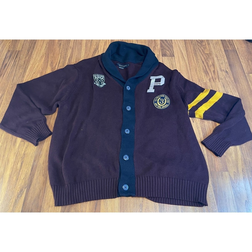 US Polo Assn Mens 2X Burgundy Shawl Collar Varsity Cardigan Sweater‎ BCUF9S5065X